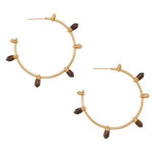 Kendra Scott Freida Hoop Earrings Vintage Gold Obsidian New with Tag